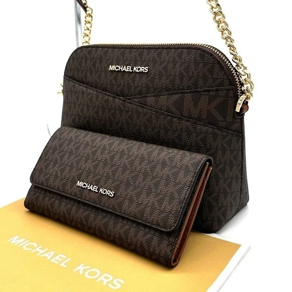Michael Kors JST Medium Dome Crossbody & Large Trifold Wallet Brown (NWT) - Picture 2 of 13